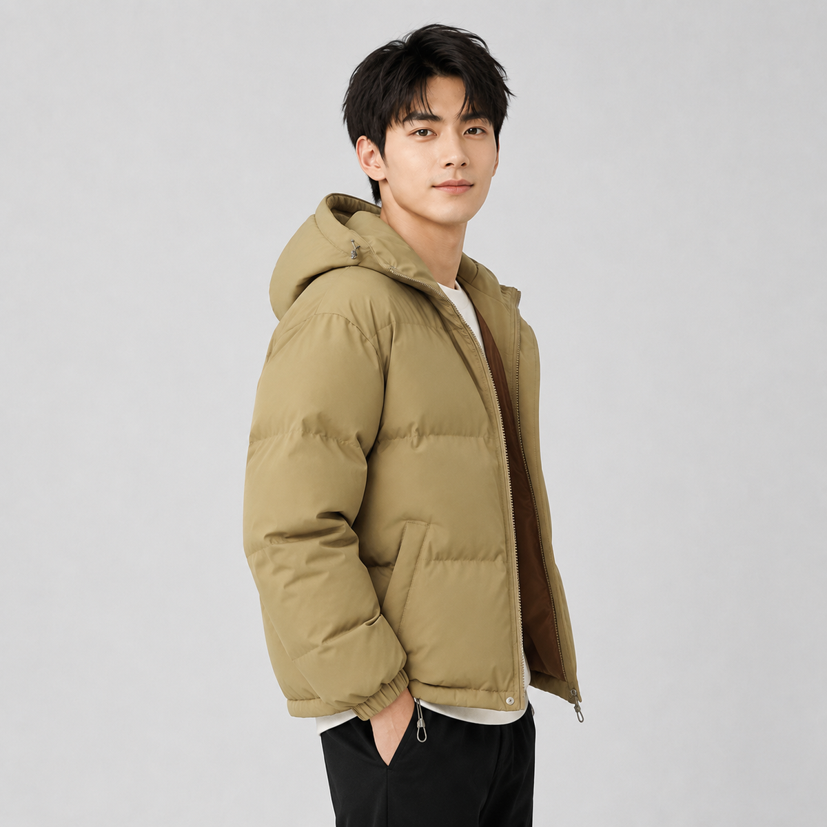 Unisex-Baumwoll-Steppjacke – Verstellbare Kapuze und sicherer Reißverschluss