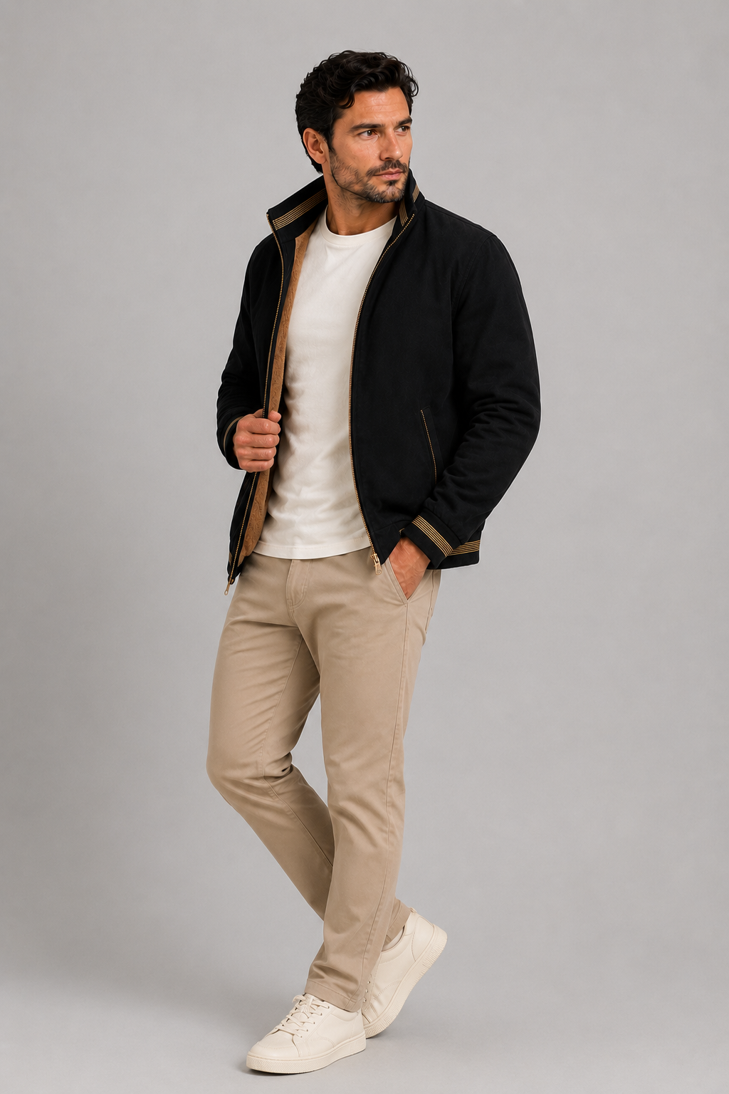 Herrejakke i bomuld, polyester og uld – slim fit, alsidig og elegant stil
