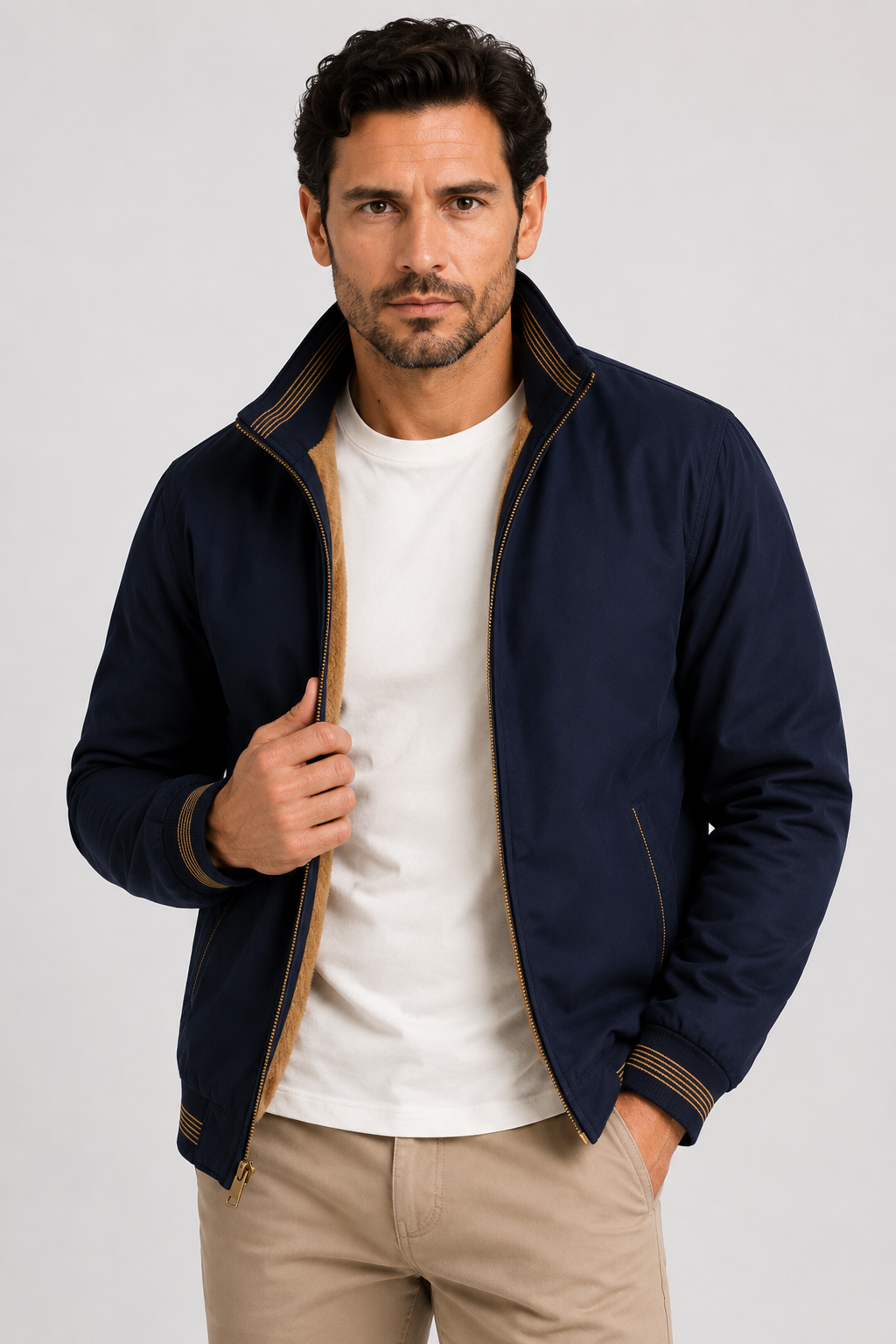 Herrejakke i bomuld, polyester og uld – slim fit, alsidig og elegant stil