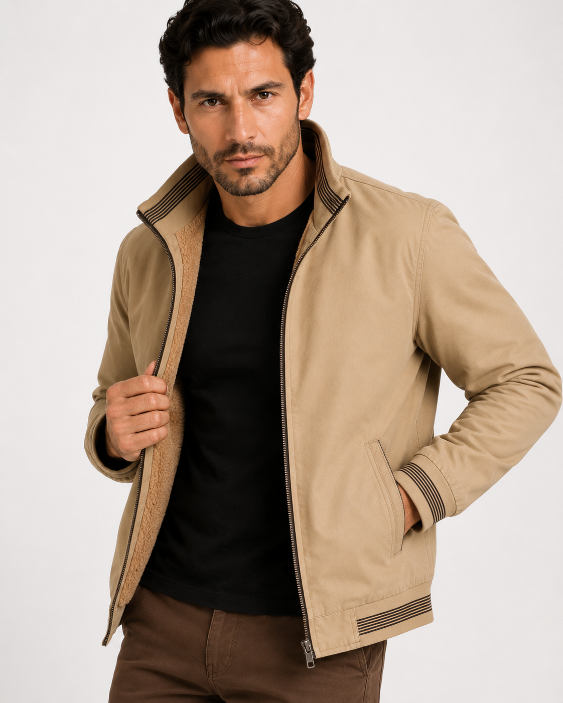 Herrejakke i bomuld, polyester og uld – slim fit, alsidig og elegant stil