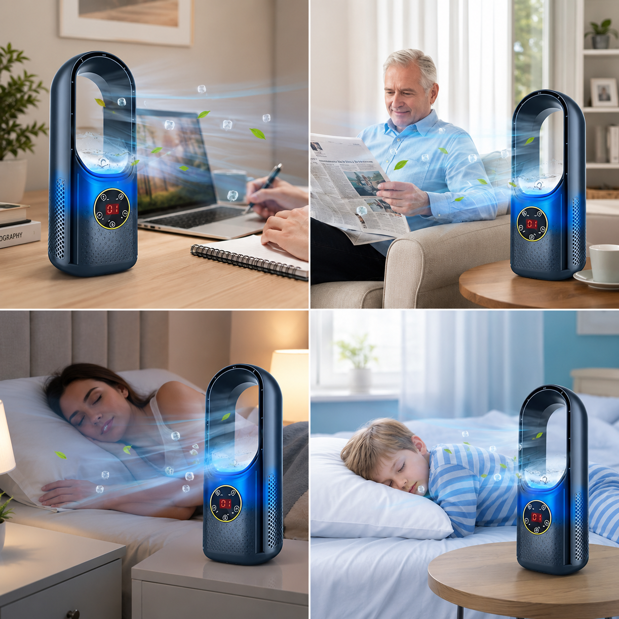 Climatiseur Sans Pales Portable Silencieux avec Refroidissement Réglable et Design Moderne