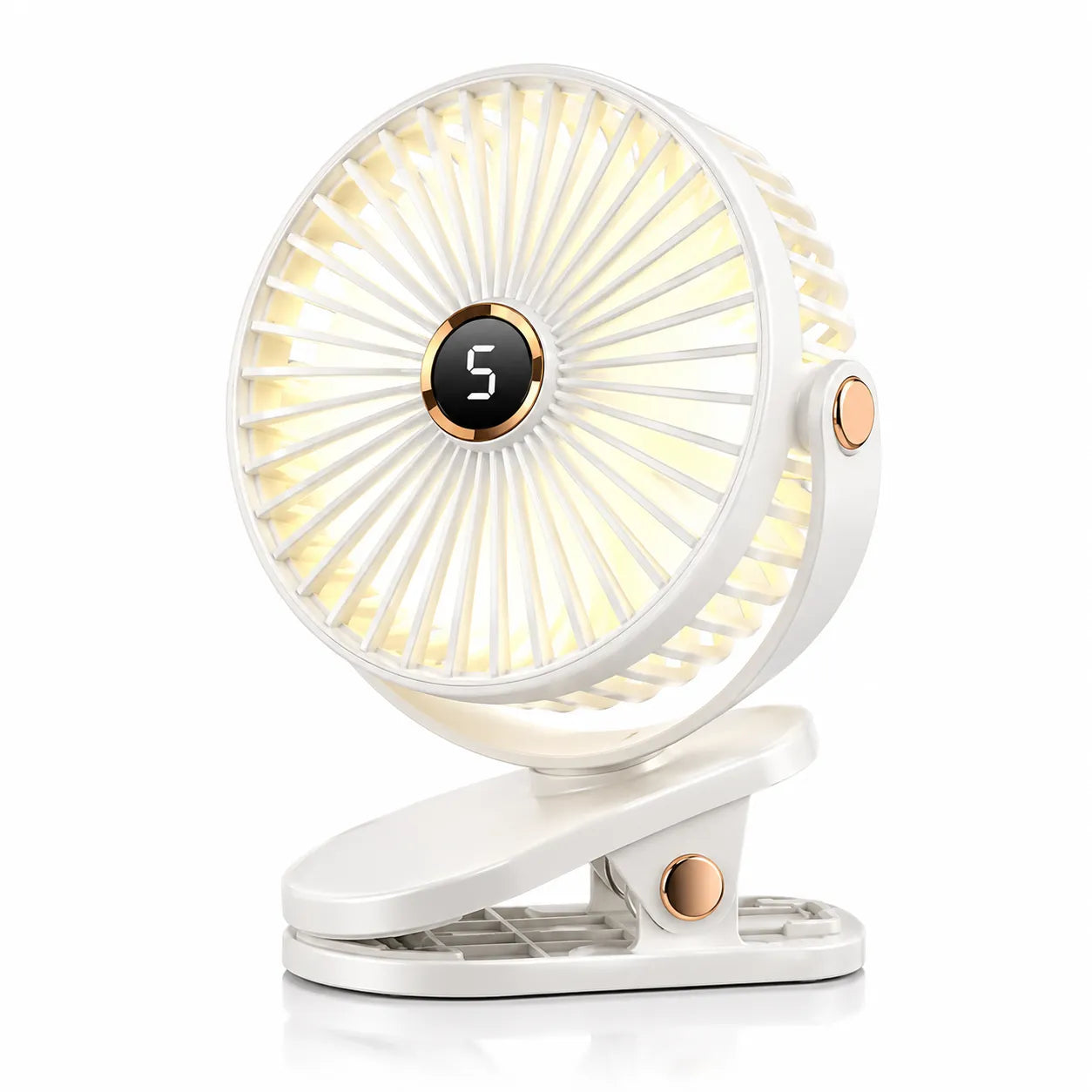 Dobíjecí bezdrátový ventilátor s klipem, LED osvětlením a baterií 8000 mAh