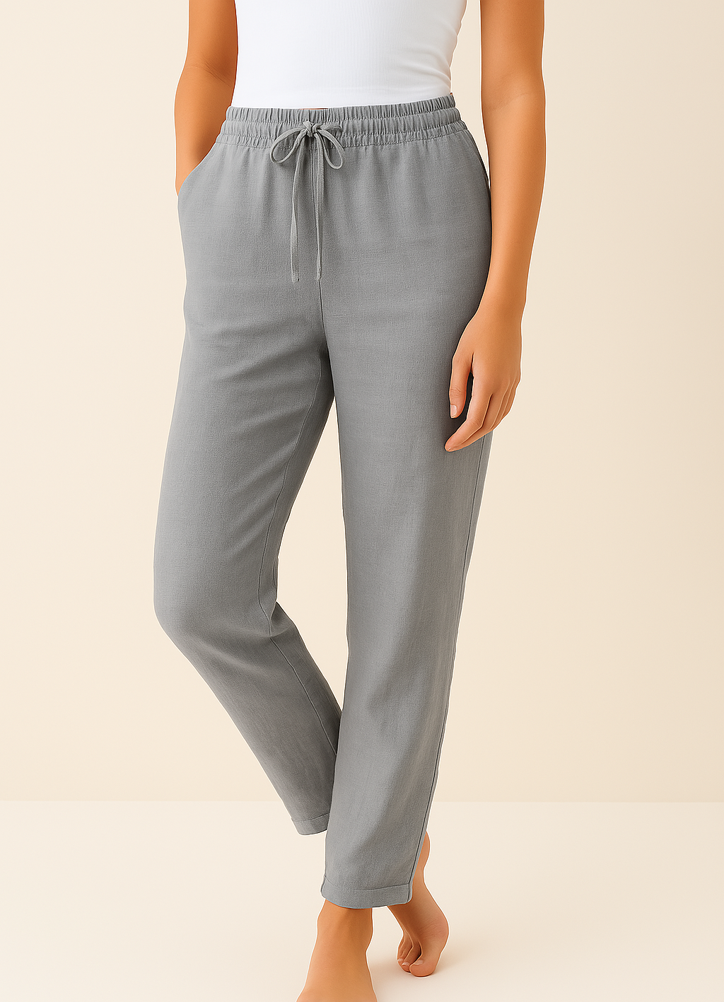 Pantalon Droit Femme Cordon Taille