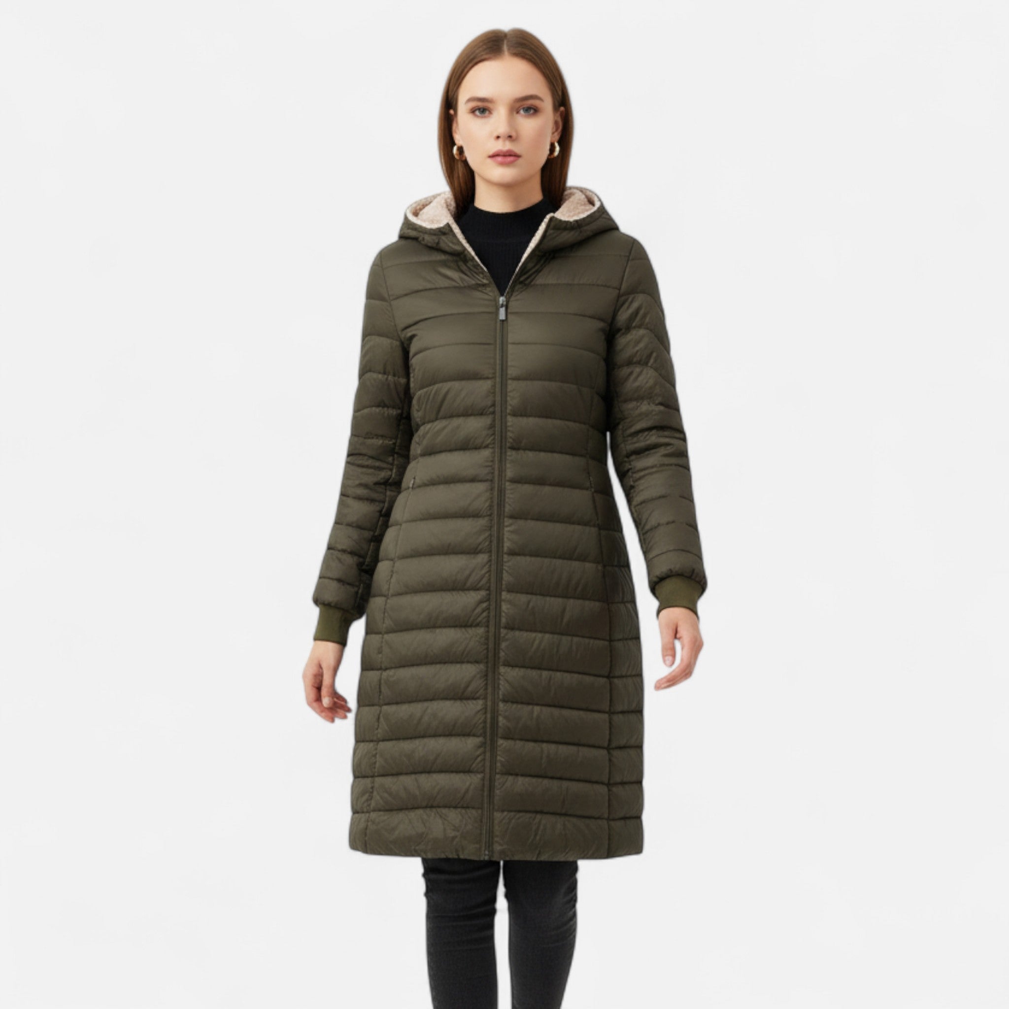 Ancienne Monde | Parka Femme Mi-Longue à Capuche et Doublure Laine d’Agneau