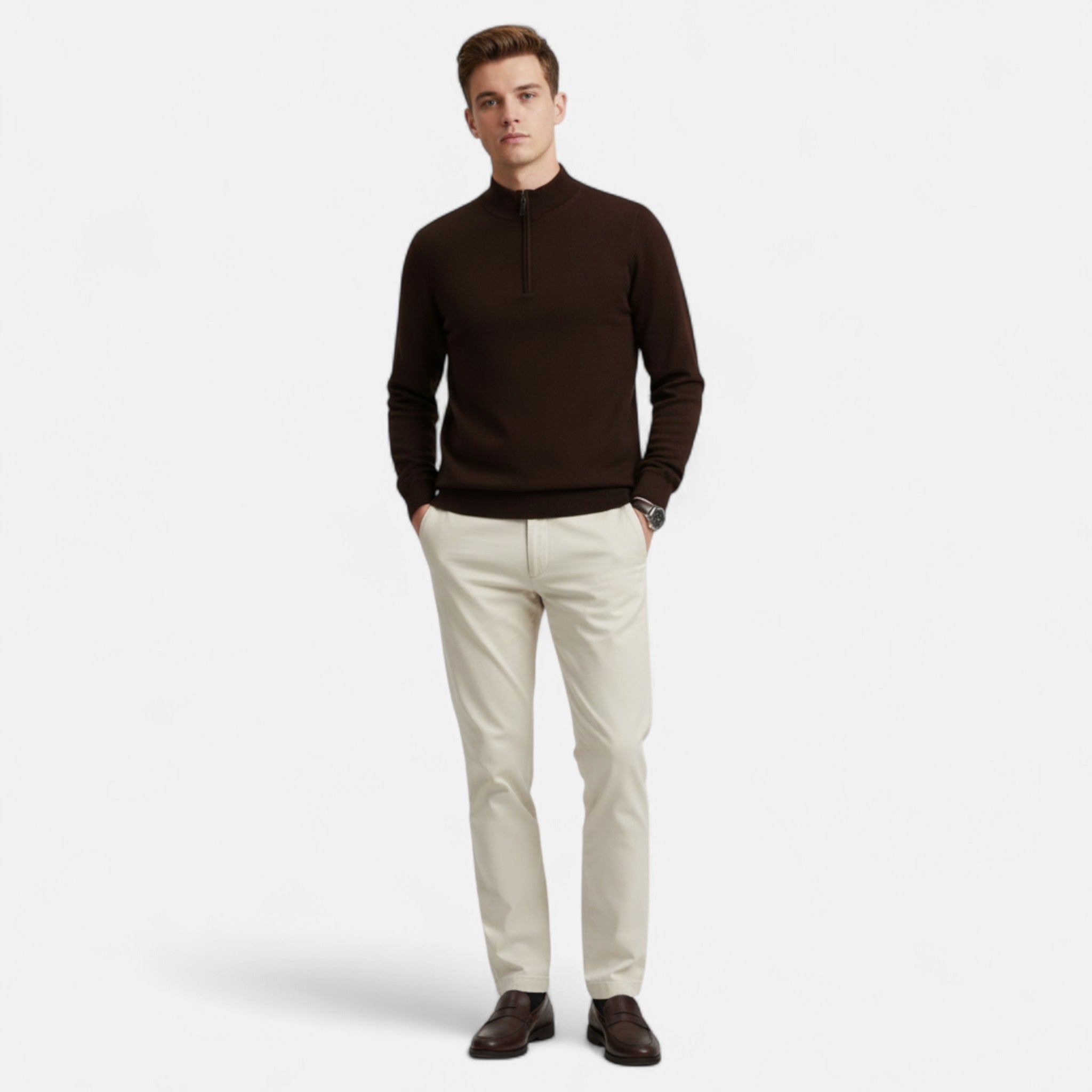 Ancienne Monde | Pull Homme Demi-Zip Laine Mérinos Premium