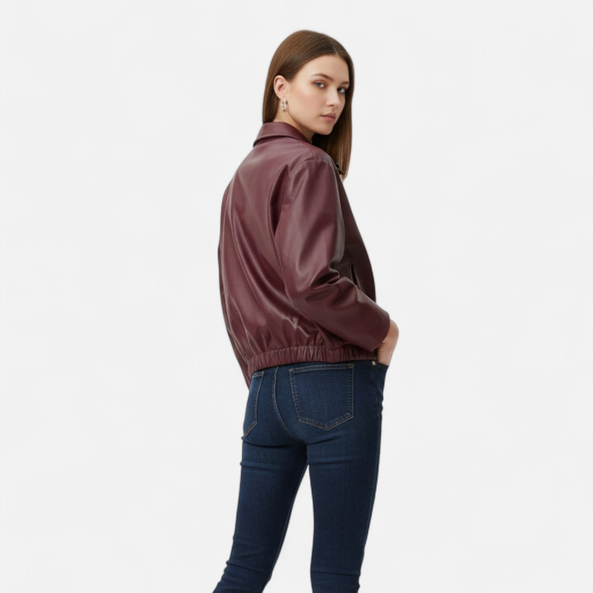 Ancienne Monde | Veste en Cuir Vintage Bordeaux Femme