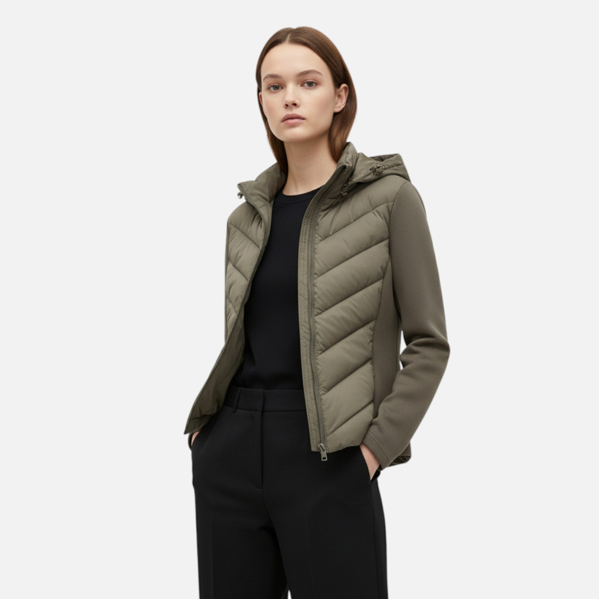 Ancienne Monde | Damen Steppjacke mit Kapuze im Flickwerk-Stil