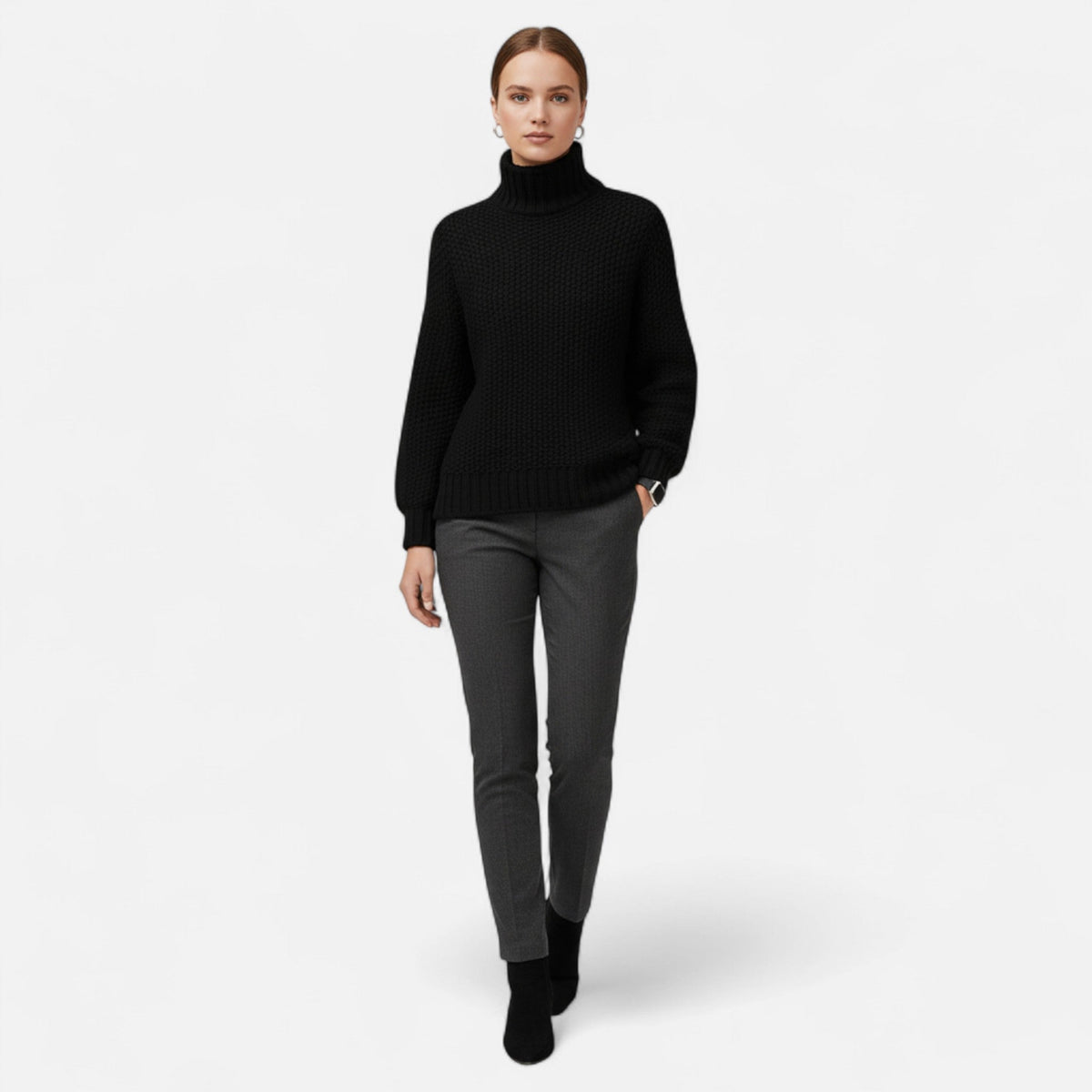Women's Wool and Cashmere Pullover – Ribbed Texture and Timeless, Clean-Cut Design