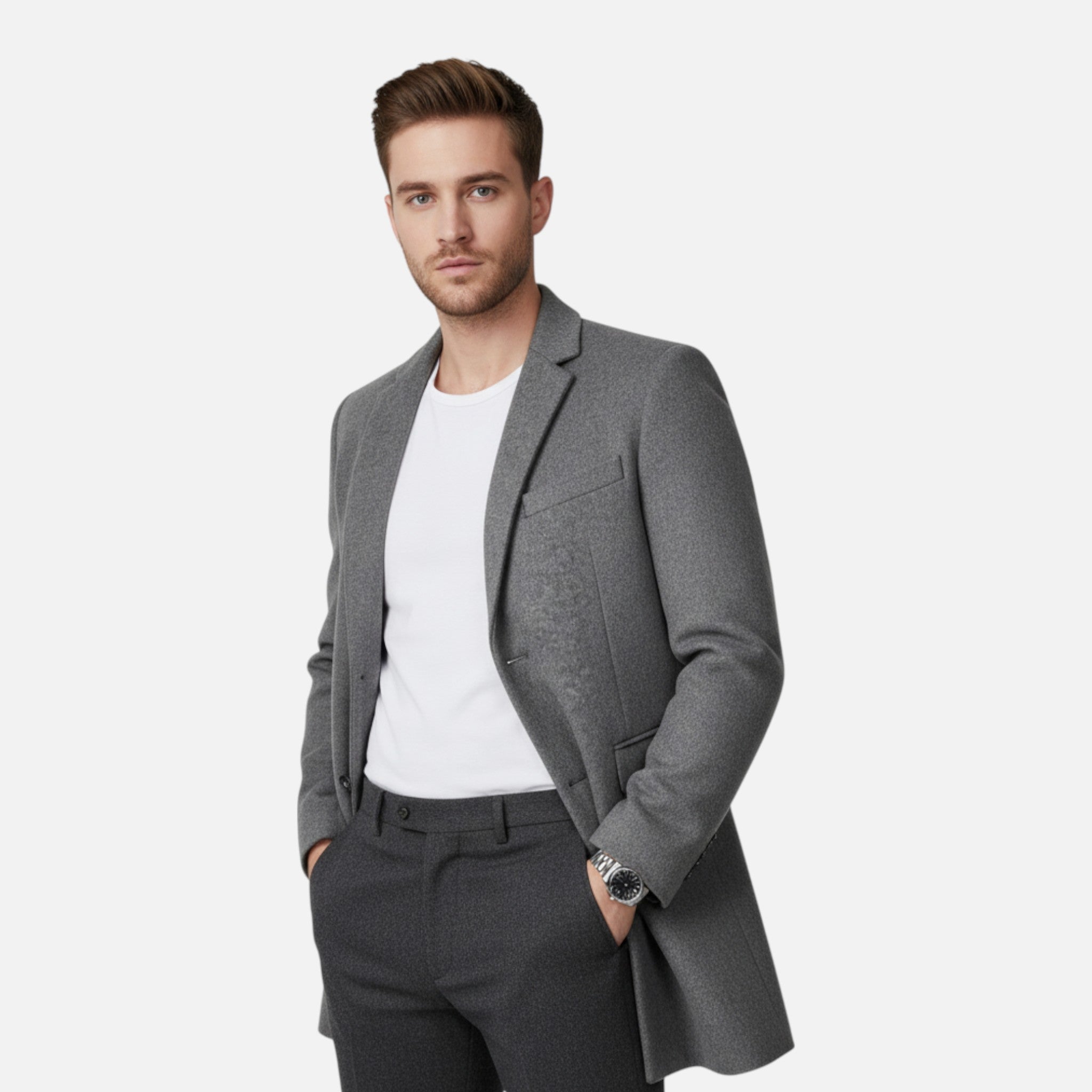 Ancienne Monde | Trench Long Homme en Laine Mélangée