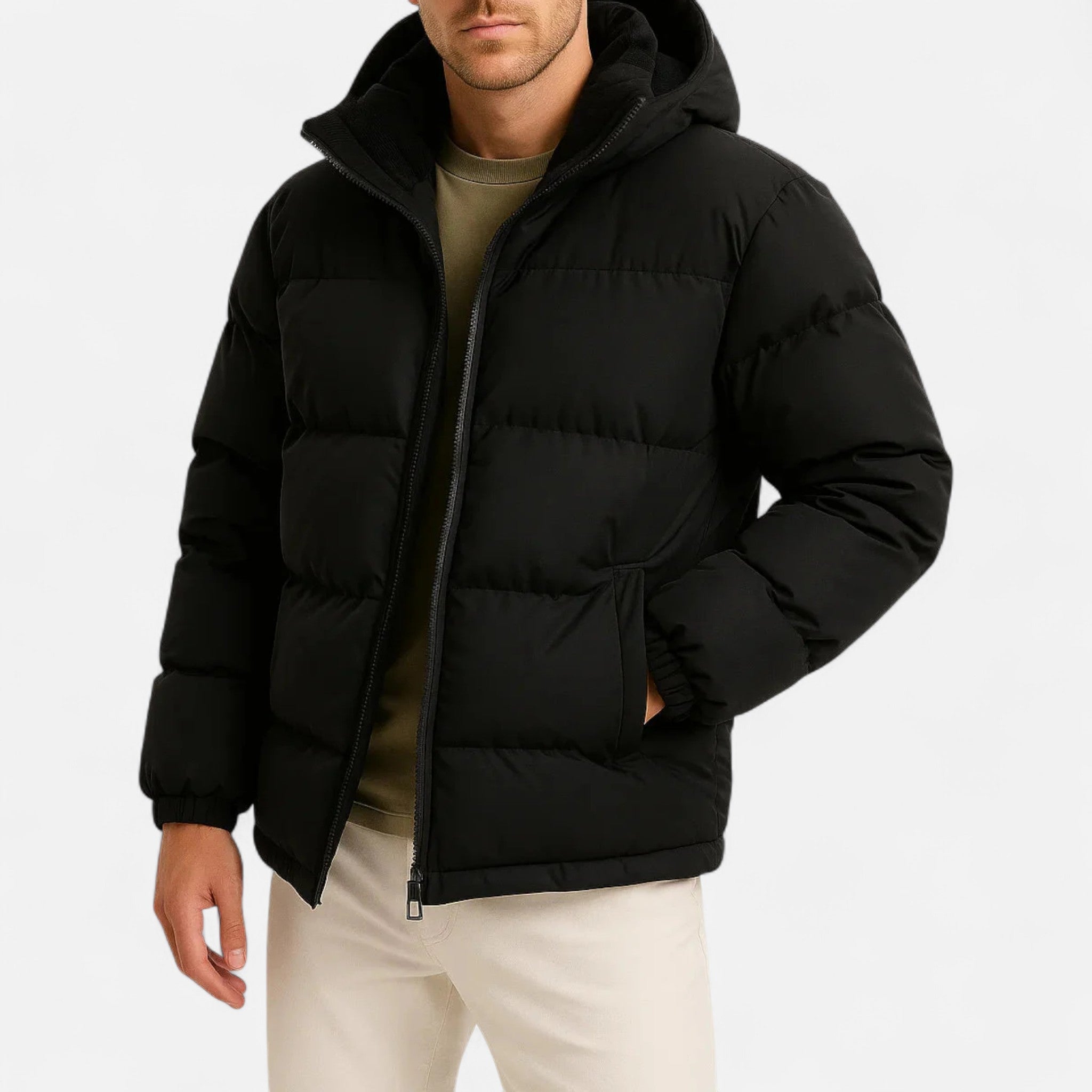 Herren-Polyester-Steppjacke – Kapuze sowie leichte und isolierende Passform