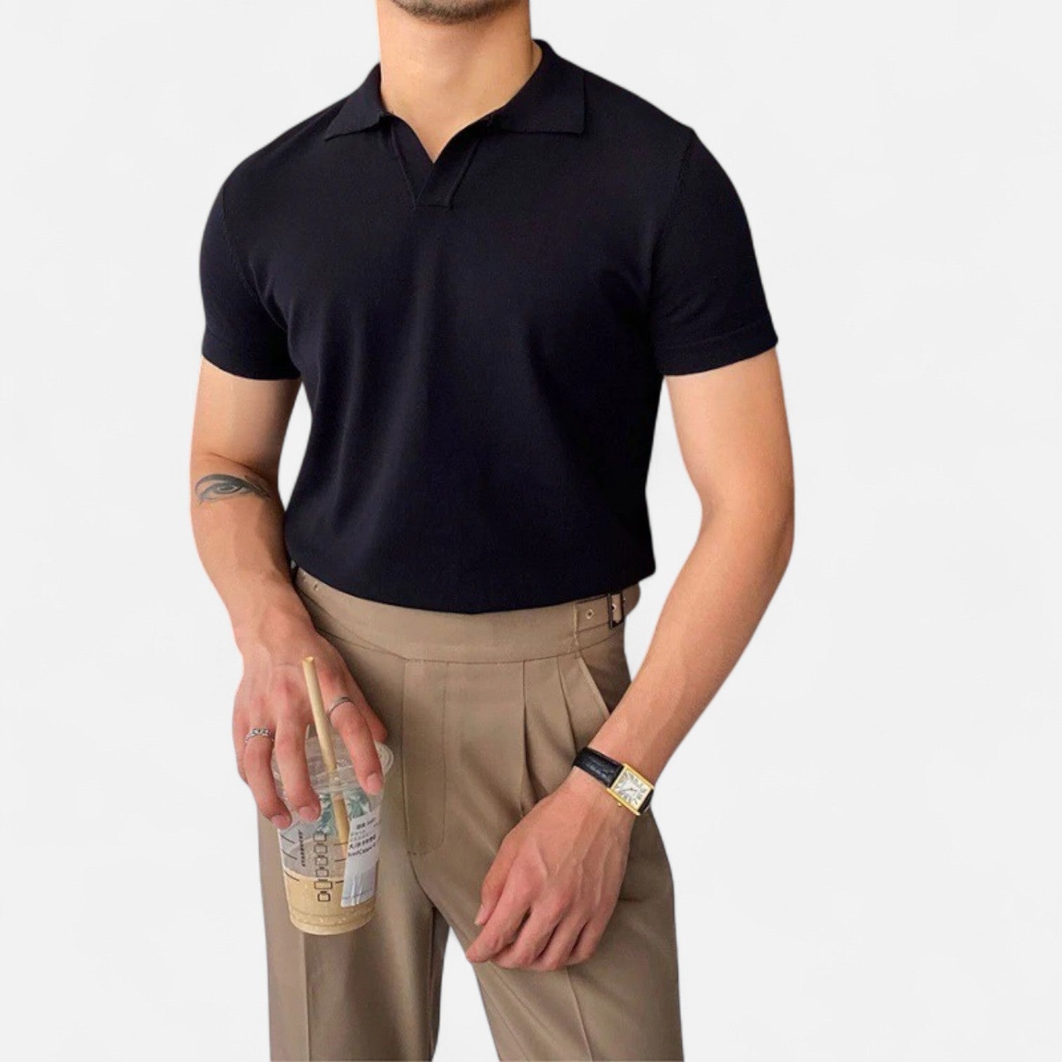 Ancienne Monde | Polo Homme à Col V – Luxe Discret, Élégance Classique "Old Money"