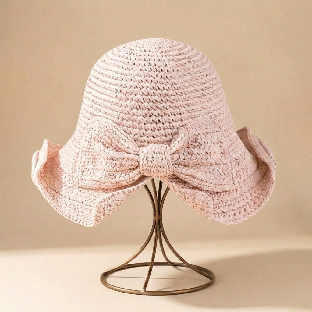 Chapeau de paille à grand bord femme - ruban avec nœud - accessoire voyage soleil