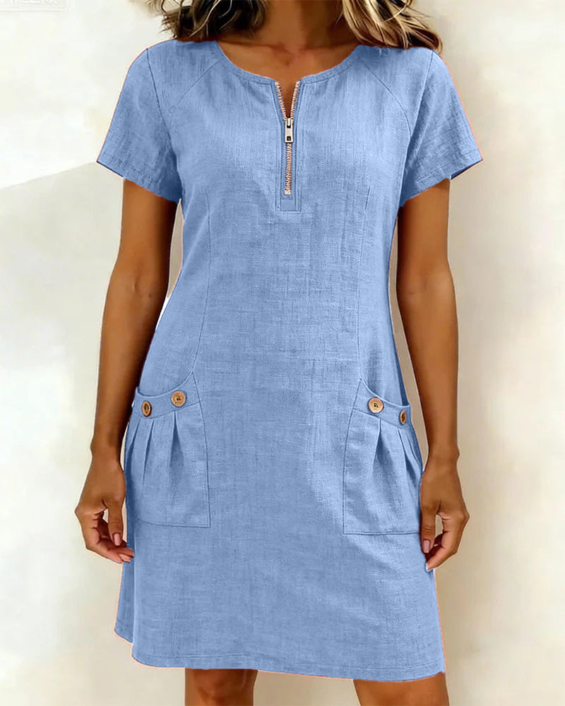 Robe Femme Lin Col Zippé Coupe A