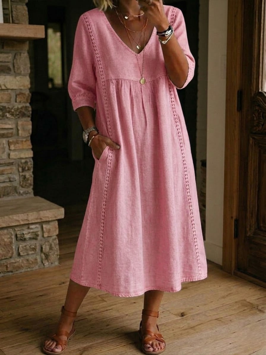 Robe mi-longue femme col V coupe ample quotidienne
