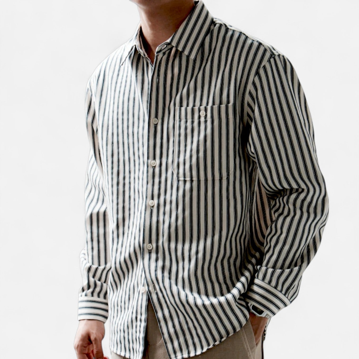 Ancienne Monde | Chemise Rayée à Manches Longues pour Homme – Superposition Légère, Élégance Côtière Intemporelle