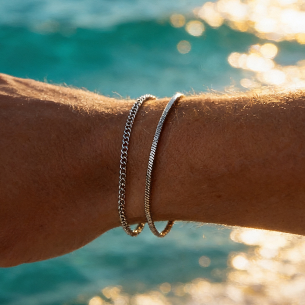 Sæt med armbånd i rustfrit stål til mænd – fin kæde og minimalistisk stil