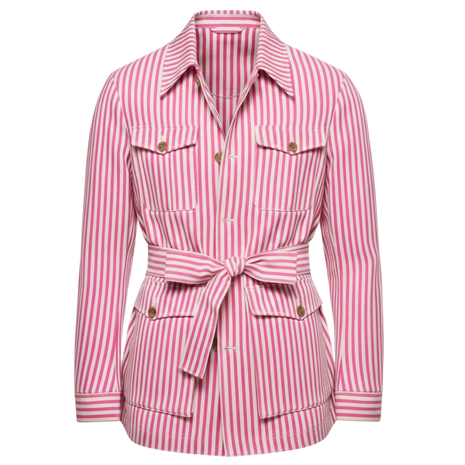 Veste saharienne à rayures pour homme avec ceinture et quatre poches plaquées