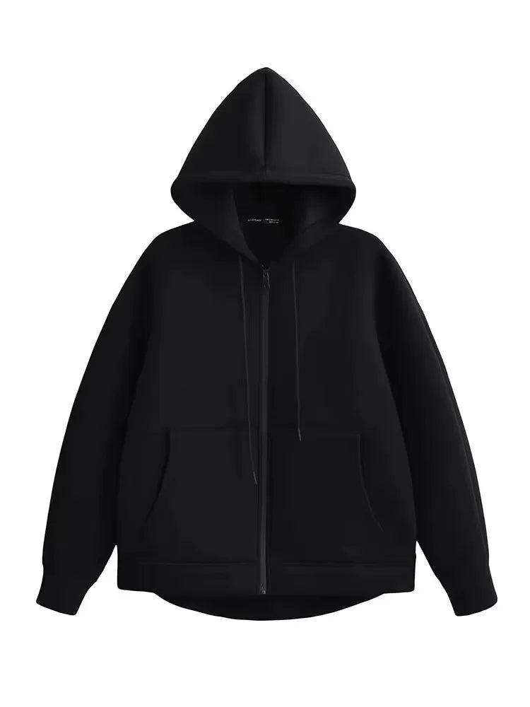 Damen-Polyester-Sweatshirt mit Reißverschluss – Doppelte Taschen und lässiger Oversize-Schnitt