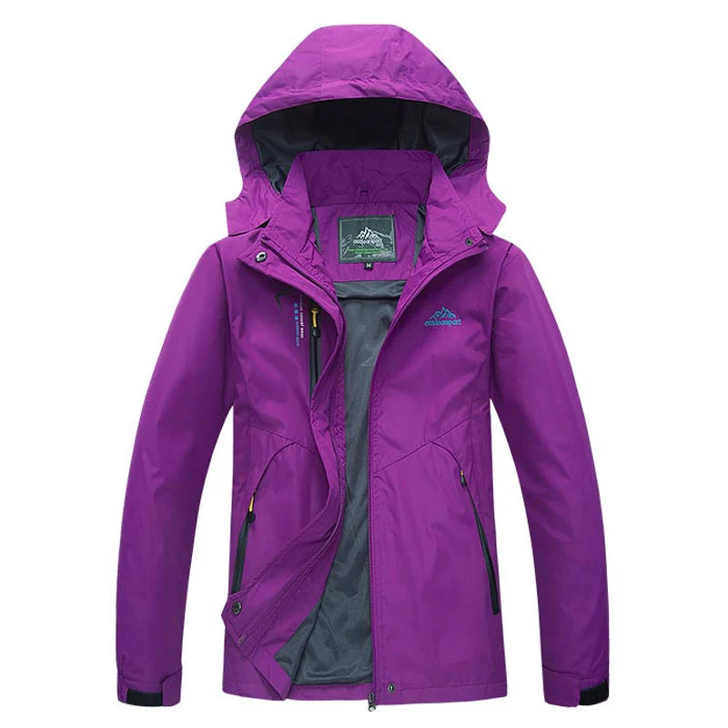 Chaqueta cortavientos de poliéster para mujer – Capucha desmontable y bolsillos con cremallera