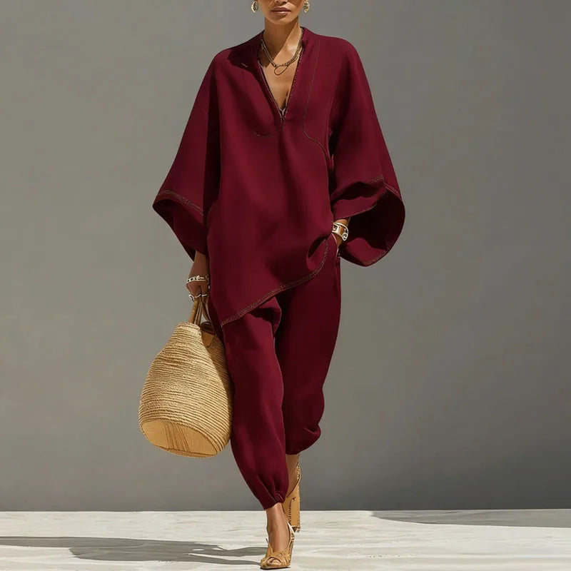 Ensemble deux pièces pour femme - pullover coupe ample - style bohème été