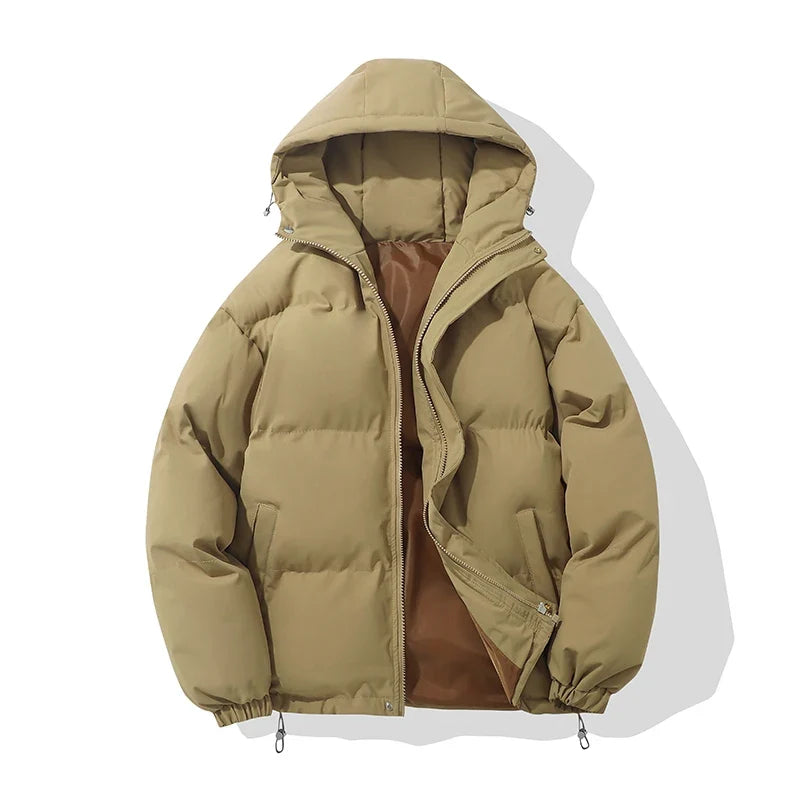Unisex-Baumwoll-Steppjacke – Verstellbare Kapuze und sicherer Reißverschluss