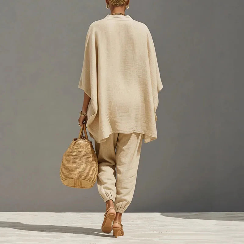 Ensemble deux pièces pour femme - pullover coupe ample - style bohème été