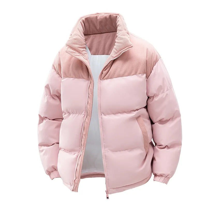 Herren-Polyester-Steppjacke – Kapuze aus Cord und Reißverschluss
