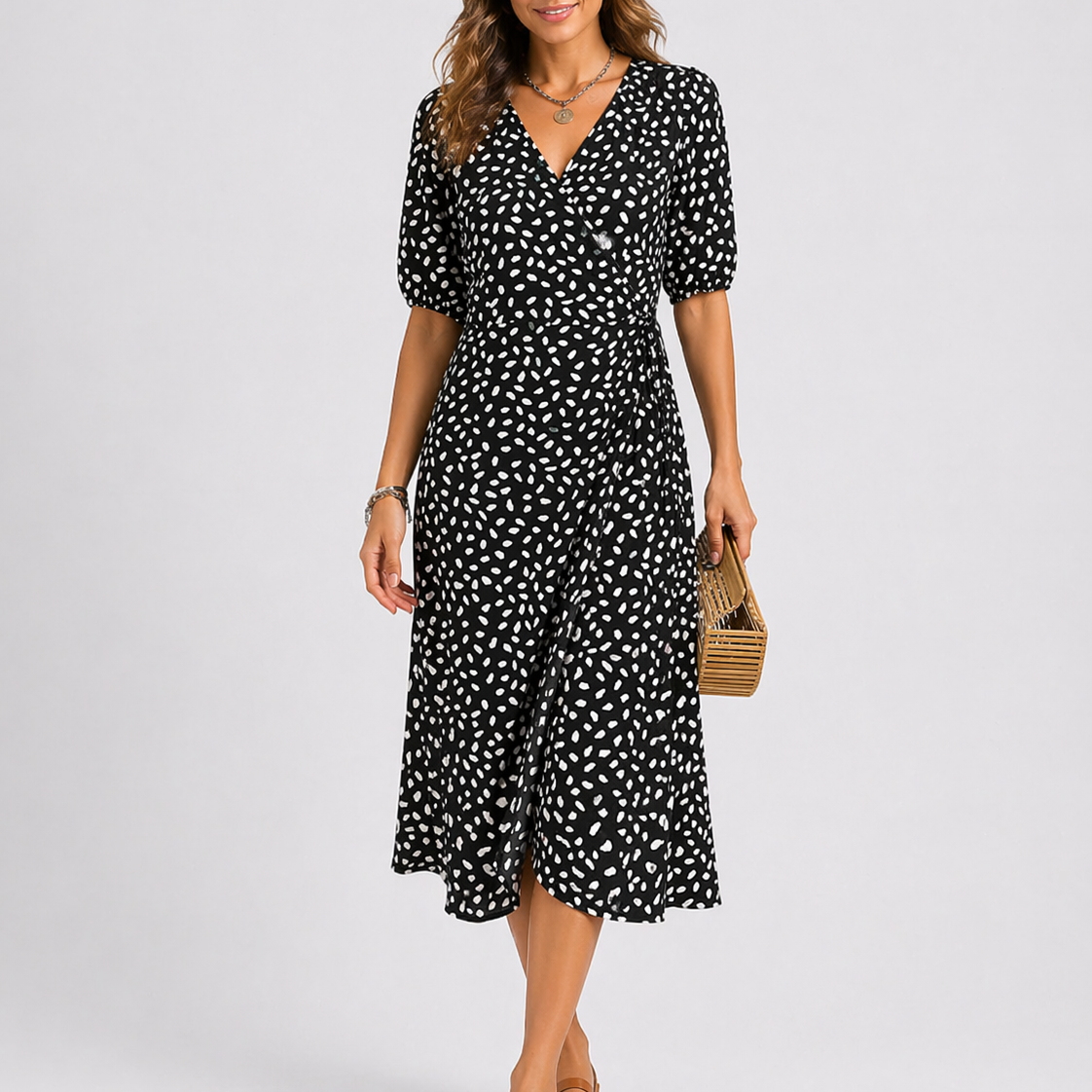 Robe Mi-Longue À Motif Abstrait