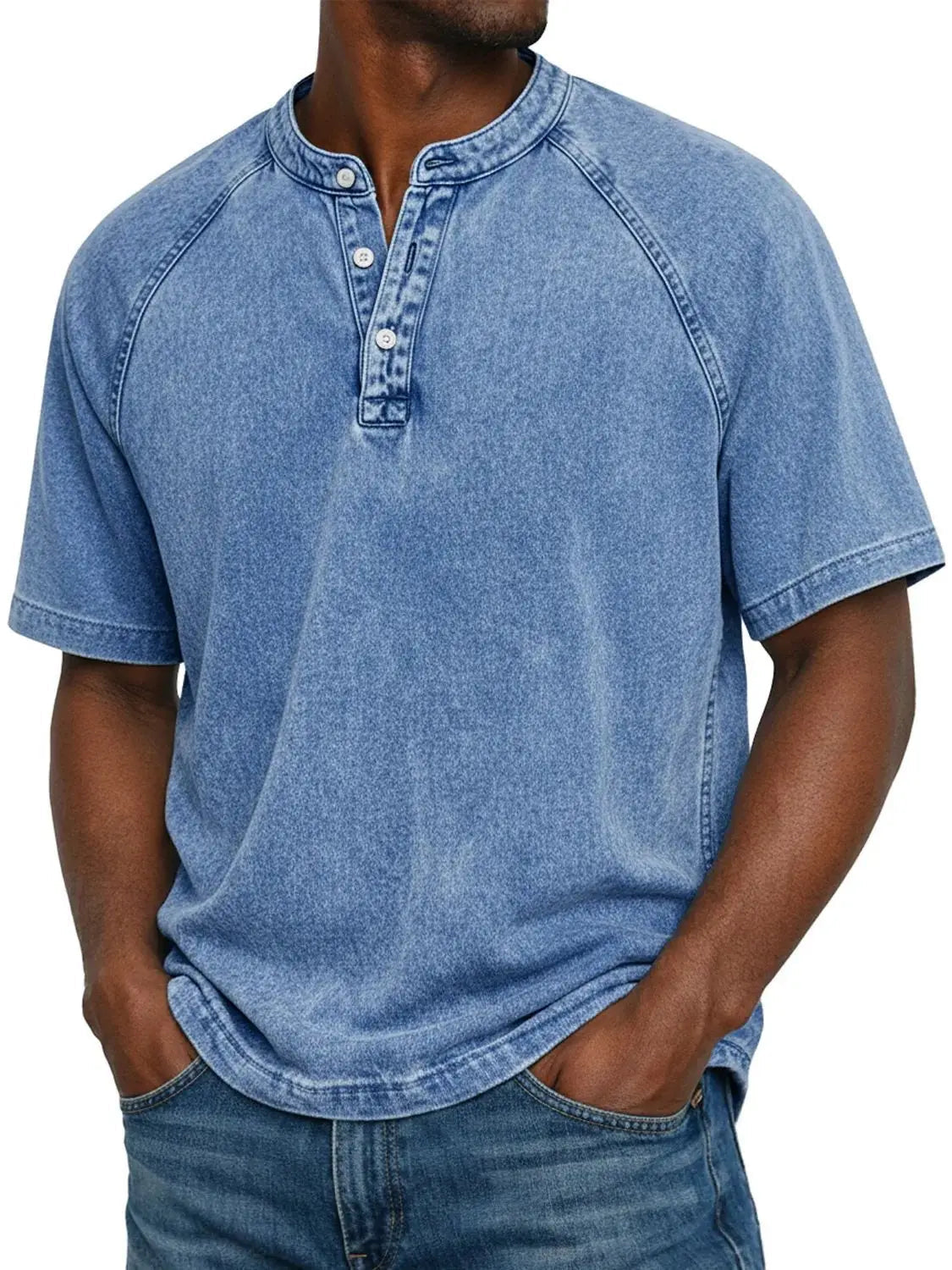 Haut homme col Henley manches courtes casual