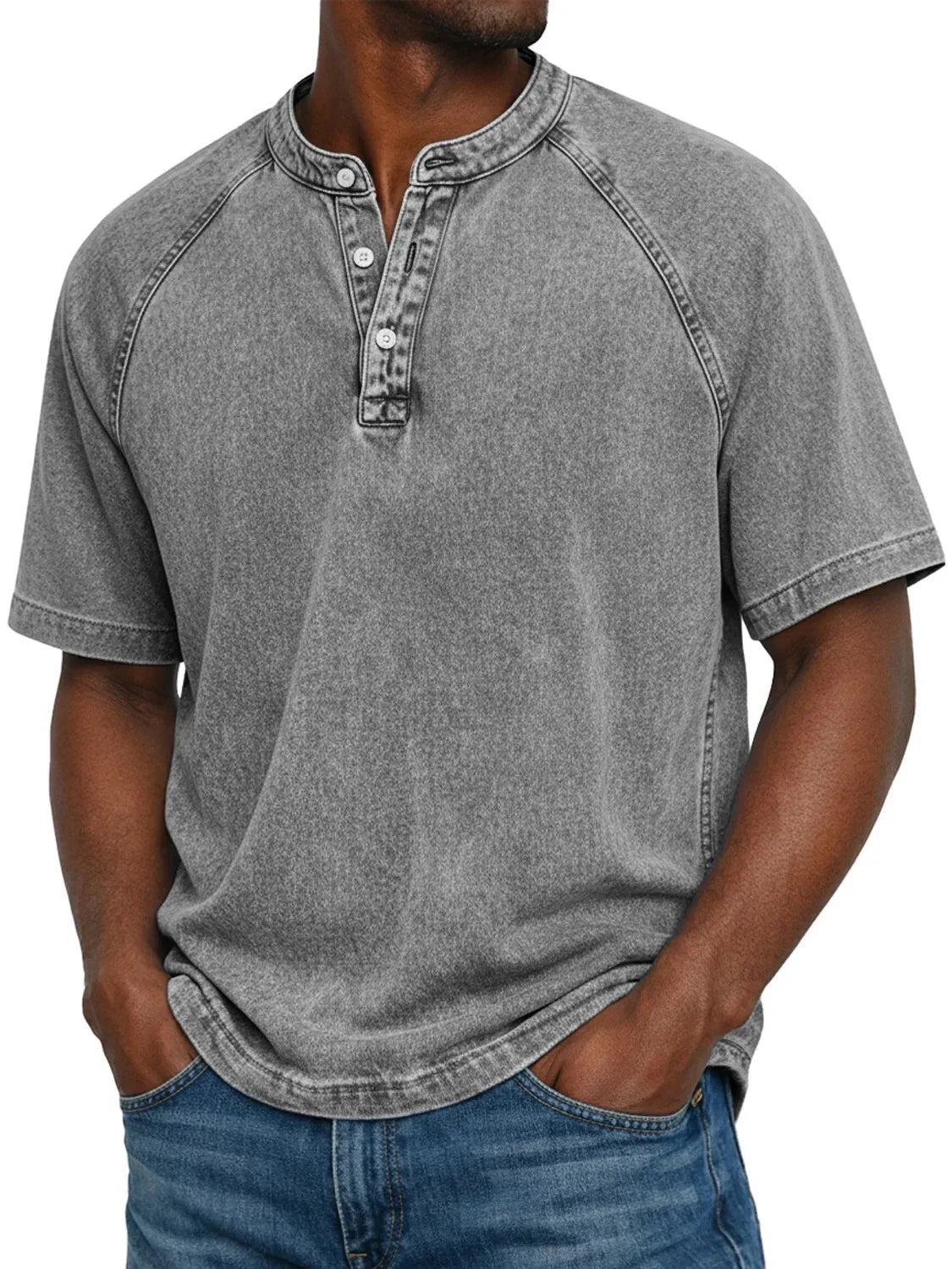 Haut homme col Henley manches courtes casual