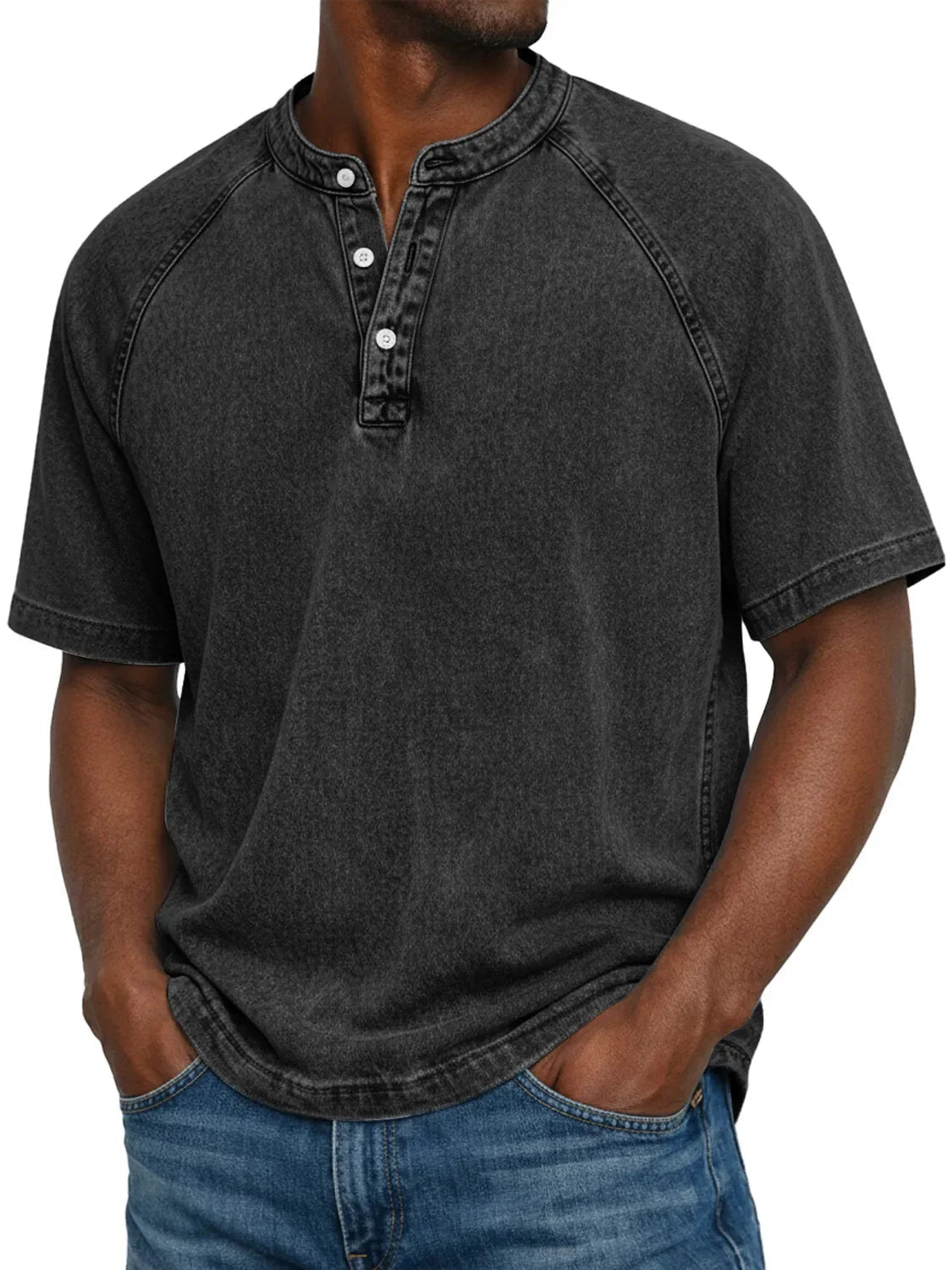 Haut homme col Henley manches courtes casual