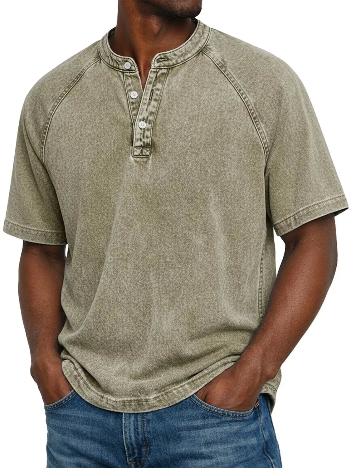 Haut homme col Henley manches courtes casual