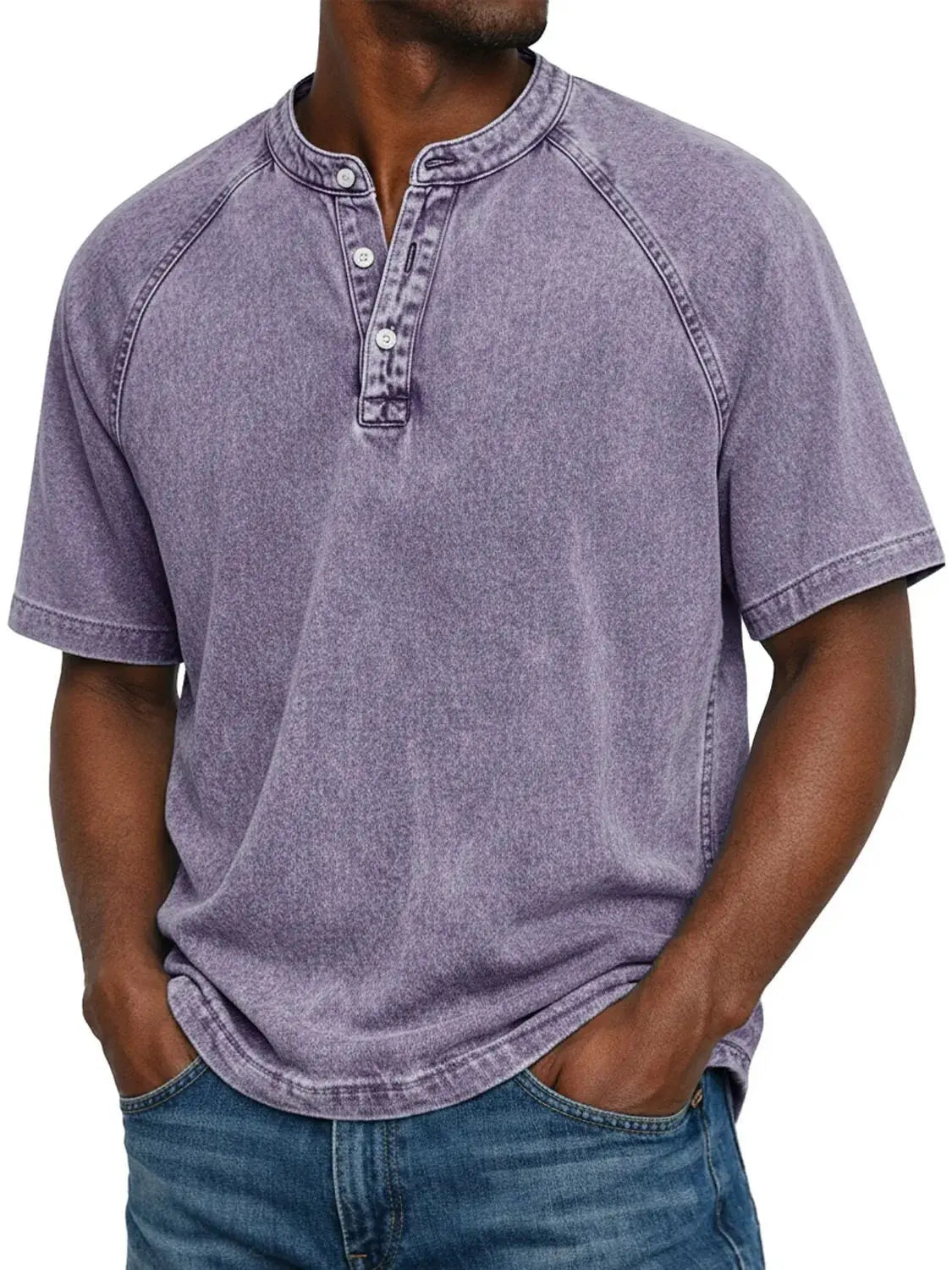Haut homme col Henley manches courtes casual