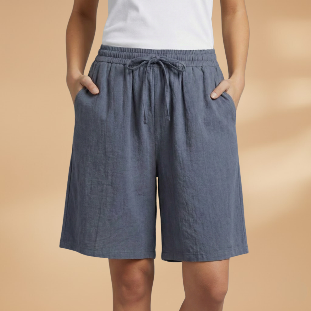 Short au genou femme — pantalon court large à taille froncée | vacances