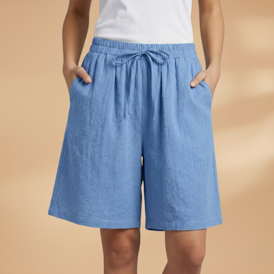 Short au genou femme — pantalon court large à taille froncée | vacances