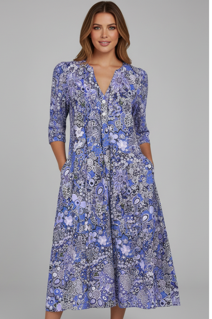 Robe mi-longue pour femme — modèle fluide sans fermeture à imprimé floral