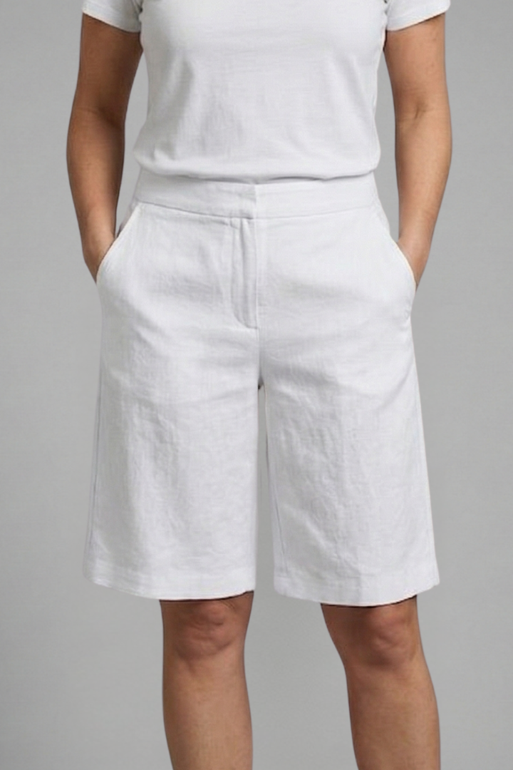 Bermuda en lino pour femme — short droit élastique sans poche arrière | vacances