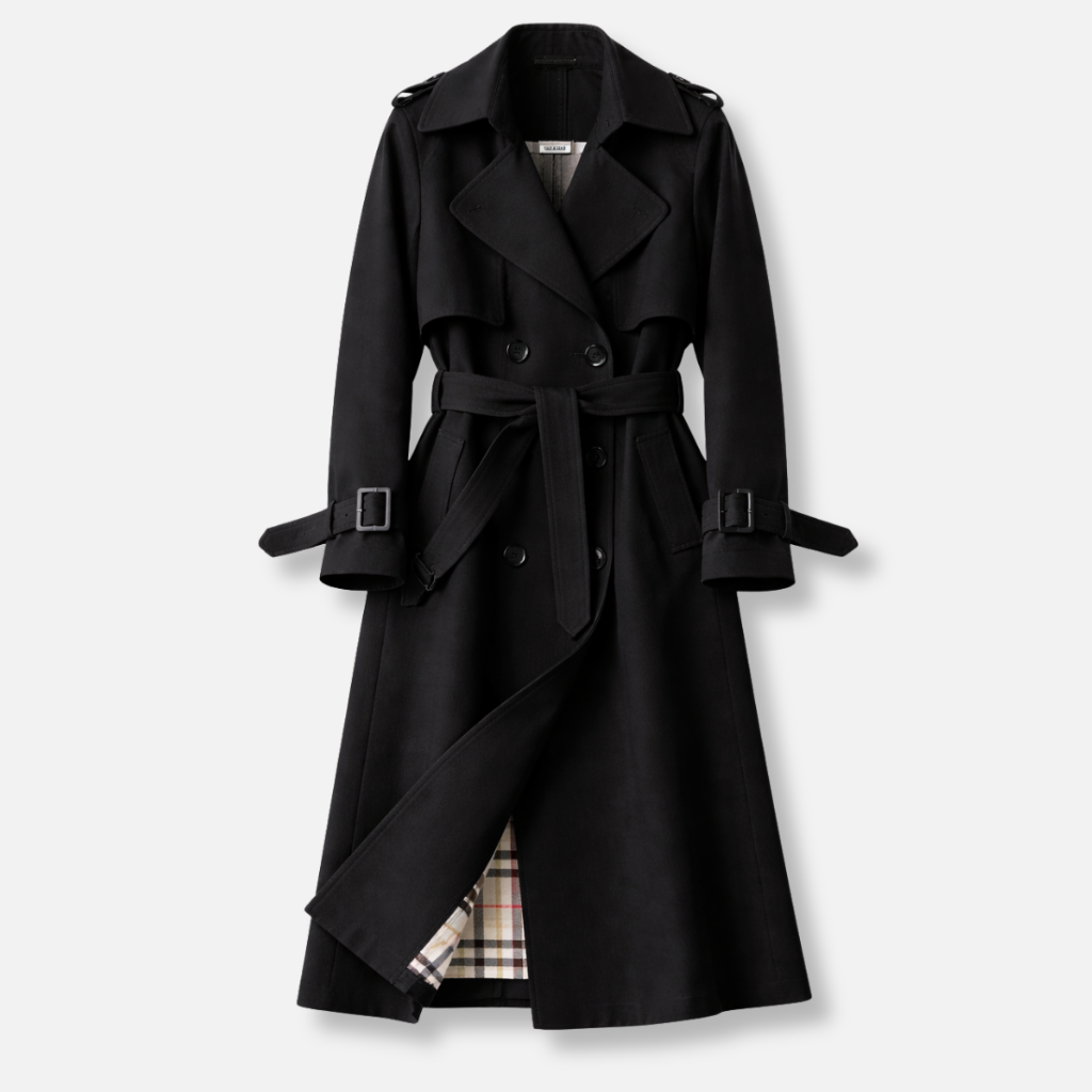 Női pamut trenchcoat – Állítható öv és hosszú, szabott fazon