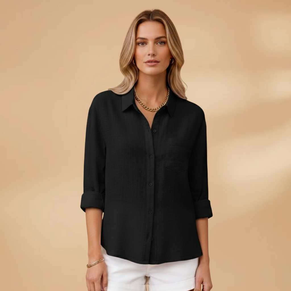 Tunique courte boutonnée femme — top ajusté uni sans poches | vacances