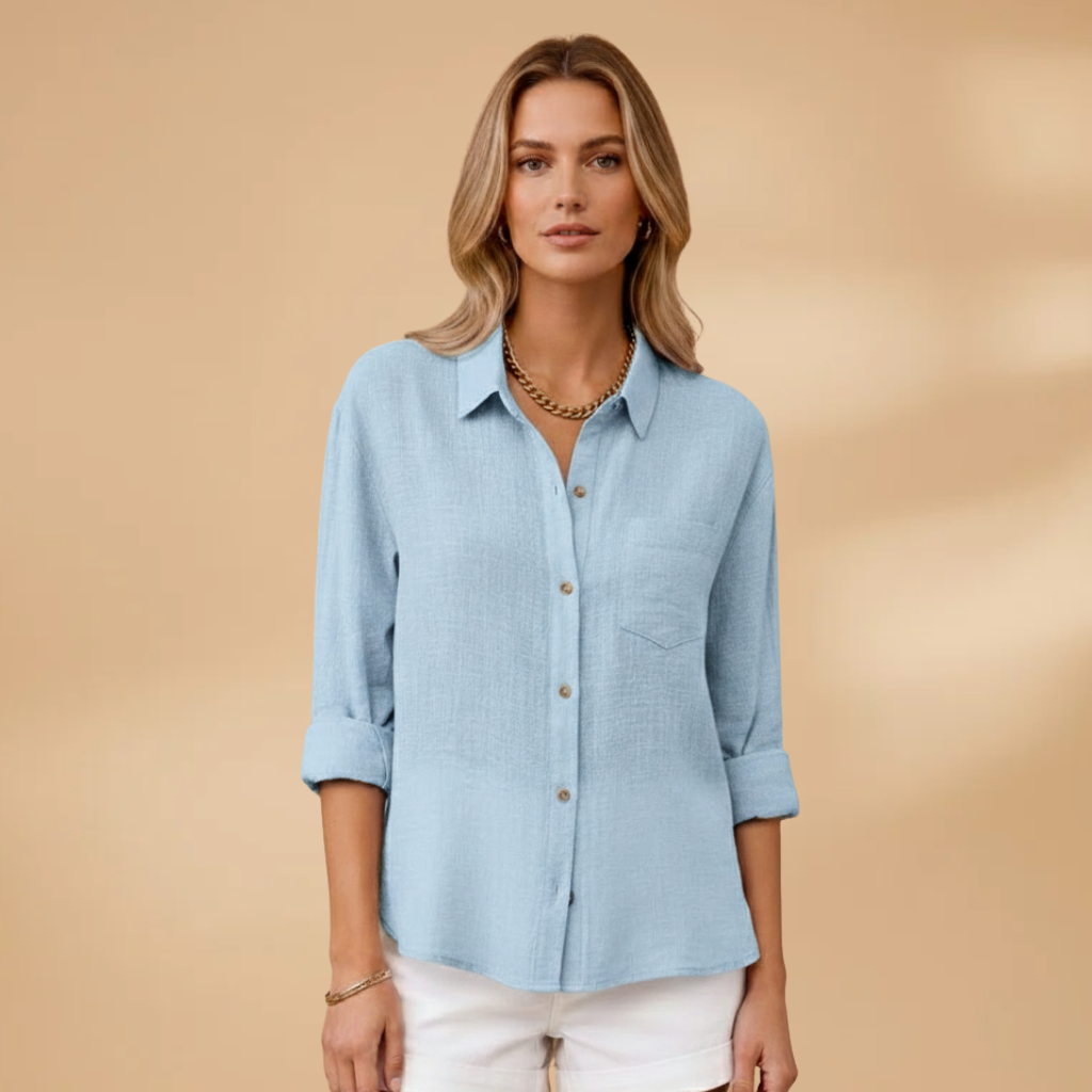 Tunique courte boutonnée femme — top ajusté uni sans poches | vacances