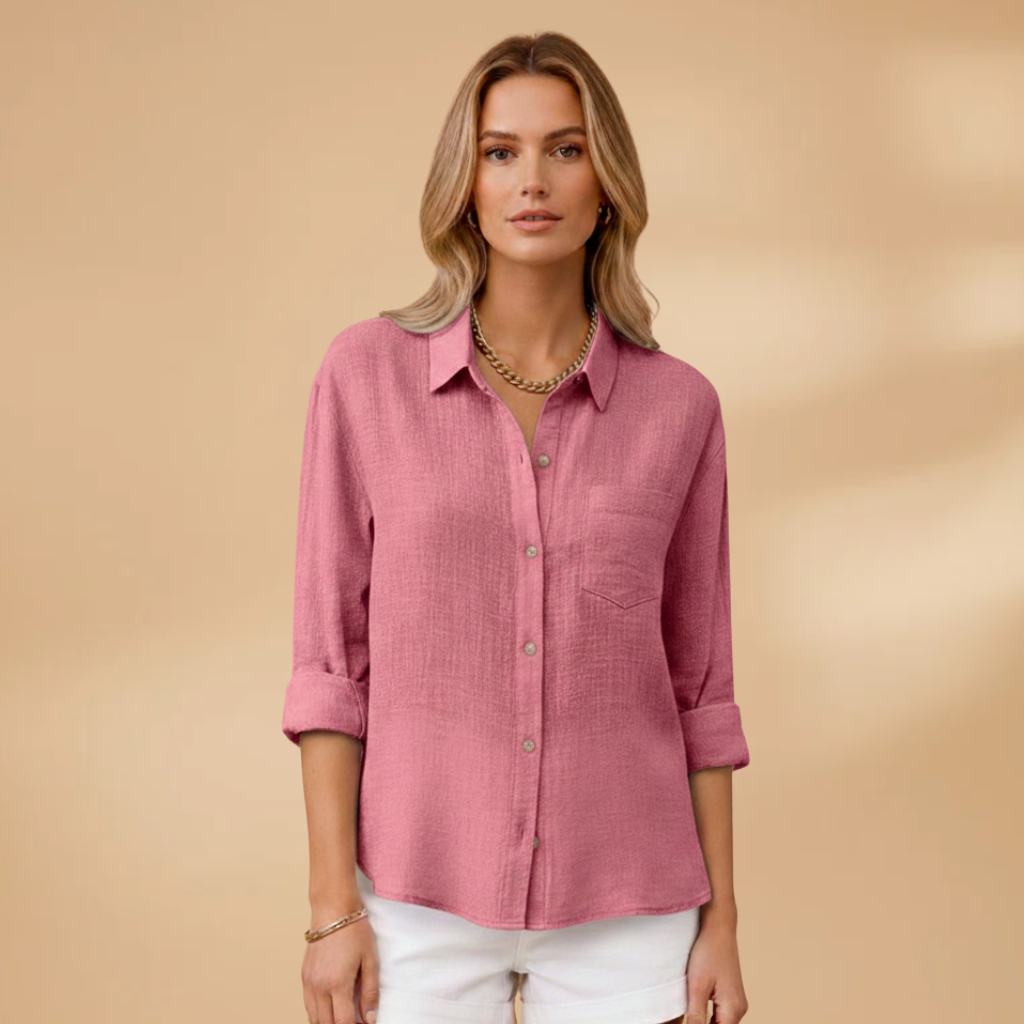 Tunique courte boutonnée femme — top ajusté uni sans poches | vacances