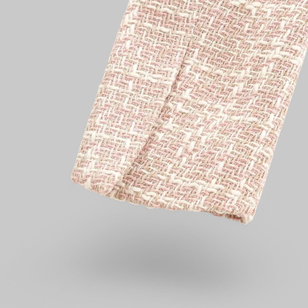 Dámsky tweedový blejzer – dvojradové zapínanie, klopový golier, vrecká s klopou, nadčasový štýl