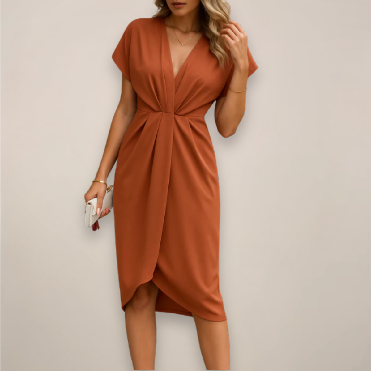 Robe Midi Croisée à Manches Courtes