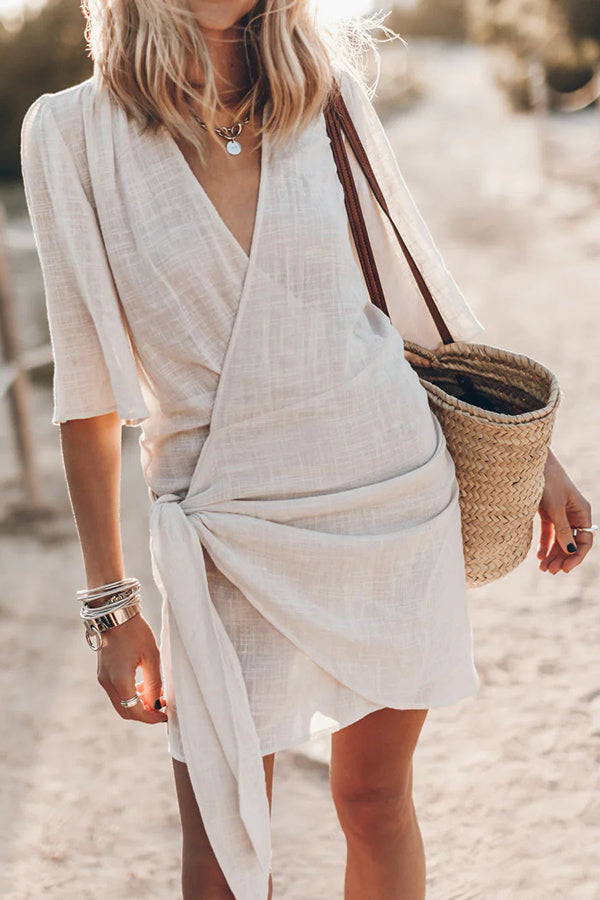 Mini Robe Portefeuille en Lin