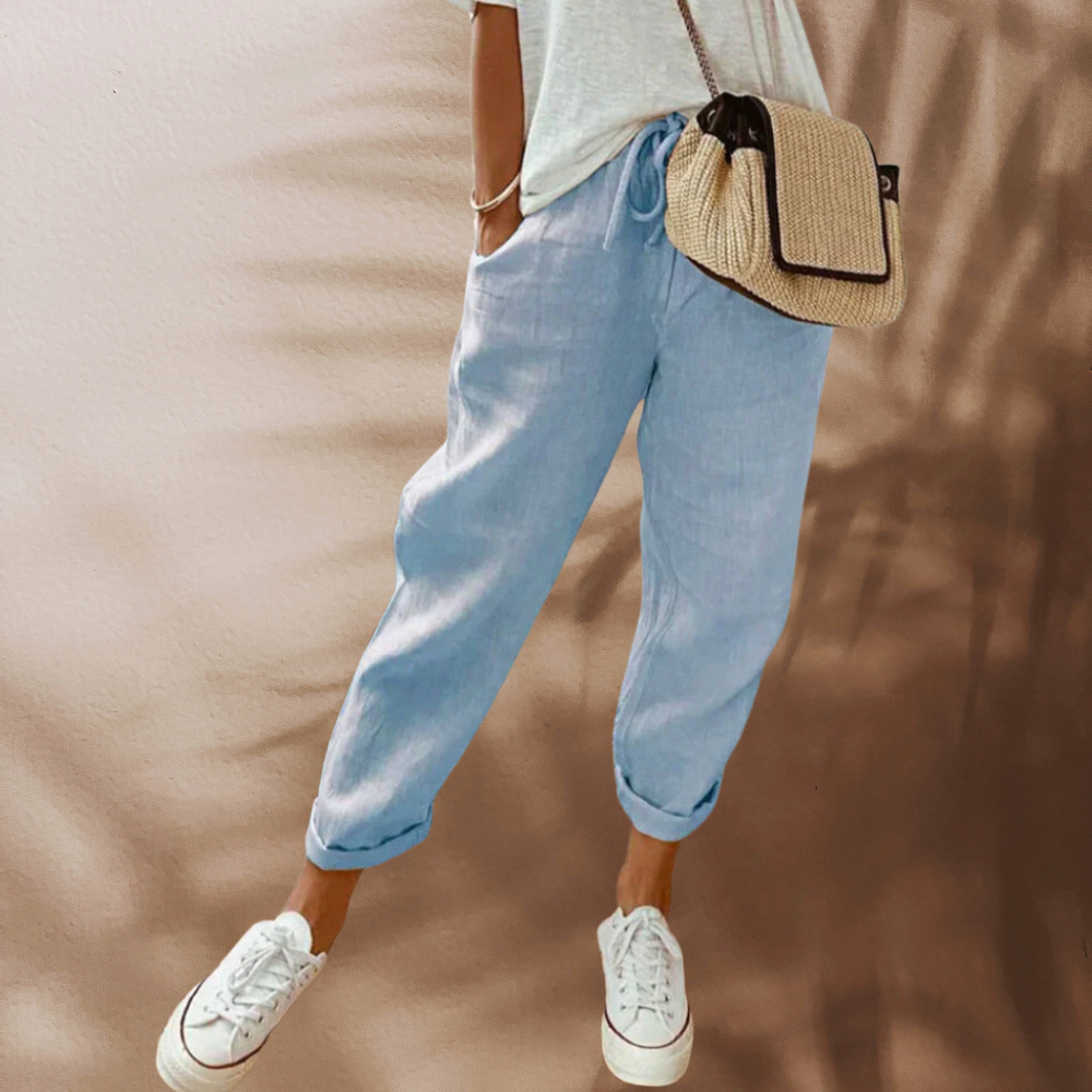 Pantalon femme fluide cordon taille élastique décontracté