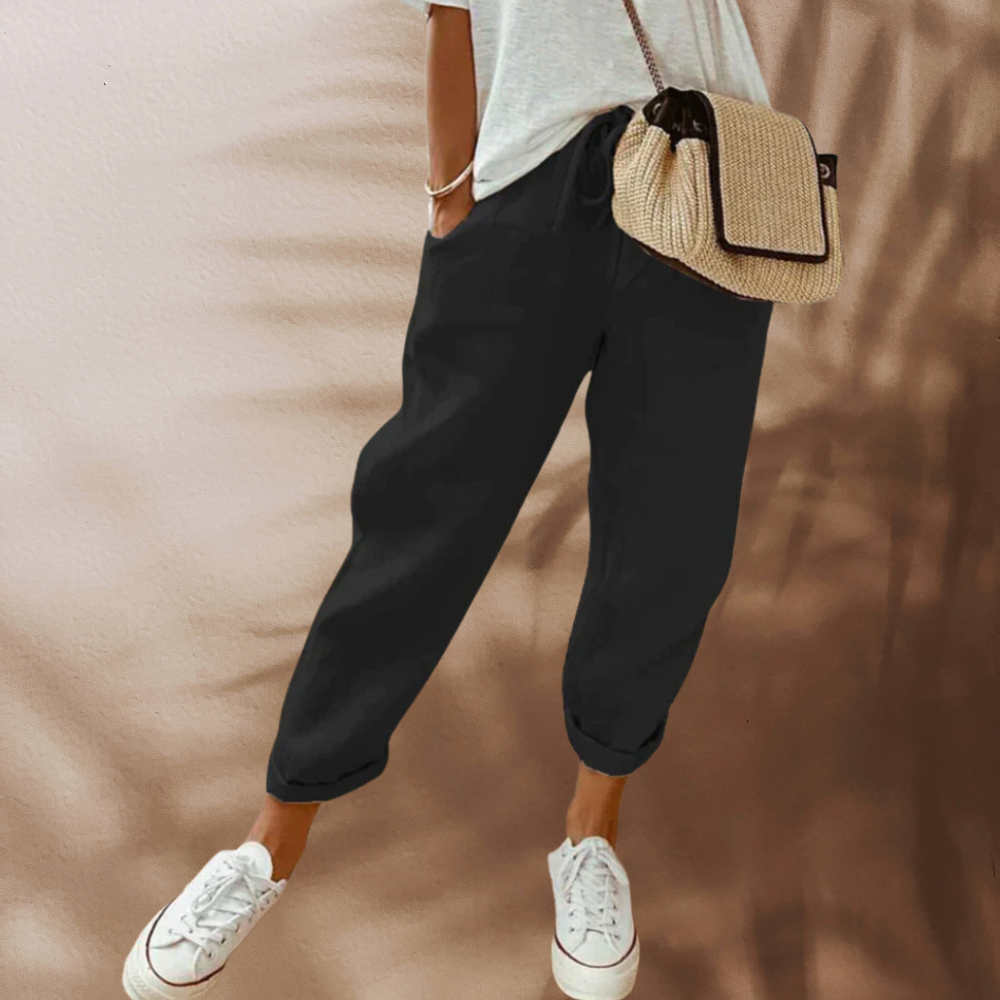 Pantalon femme fluide cordon taille élastique décontracté