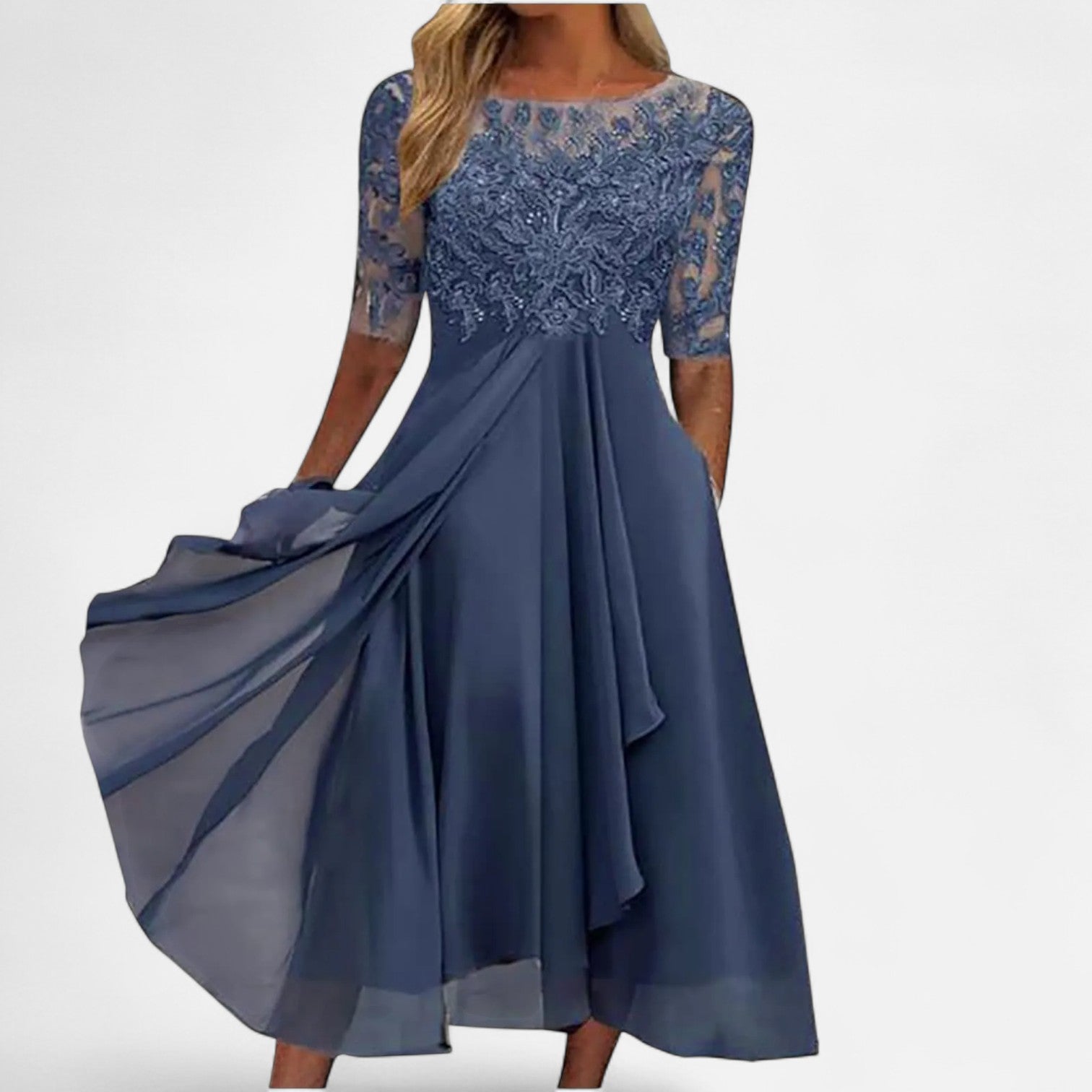 Ancient World | Elegant Summer Tea-Length Dress for Women – Timeless Grace from Day to Night