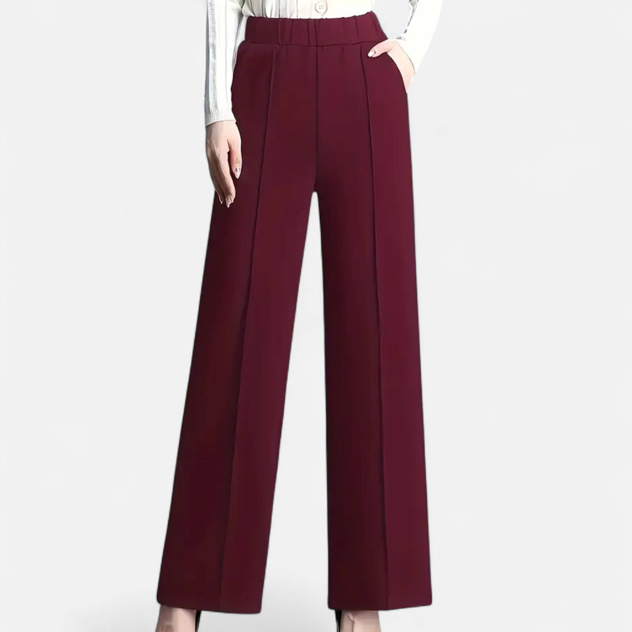 Pantalon Femme – Taille Haute Jambe Large Ourlet Revers Coupe Fluide