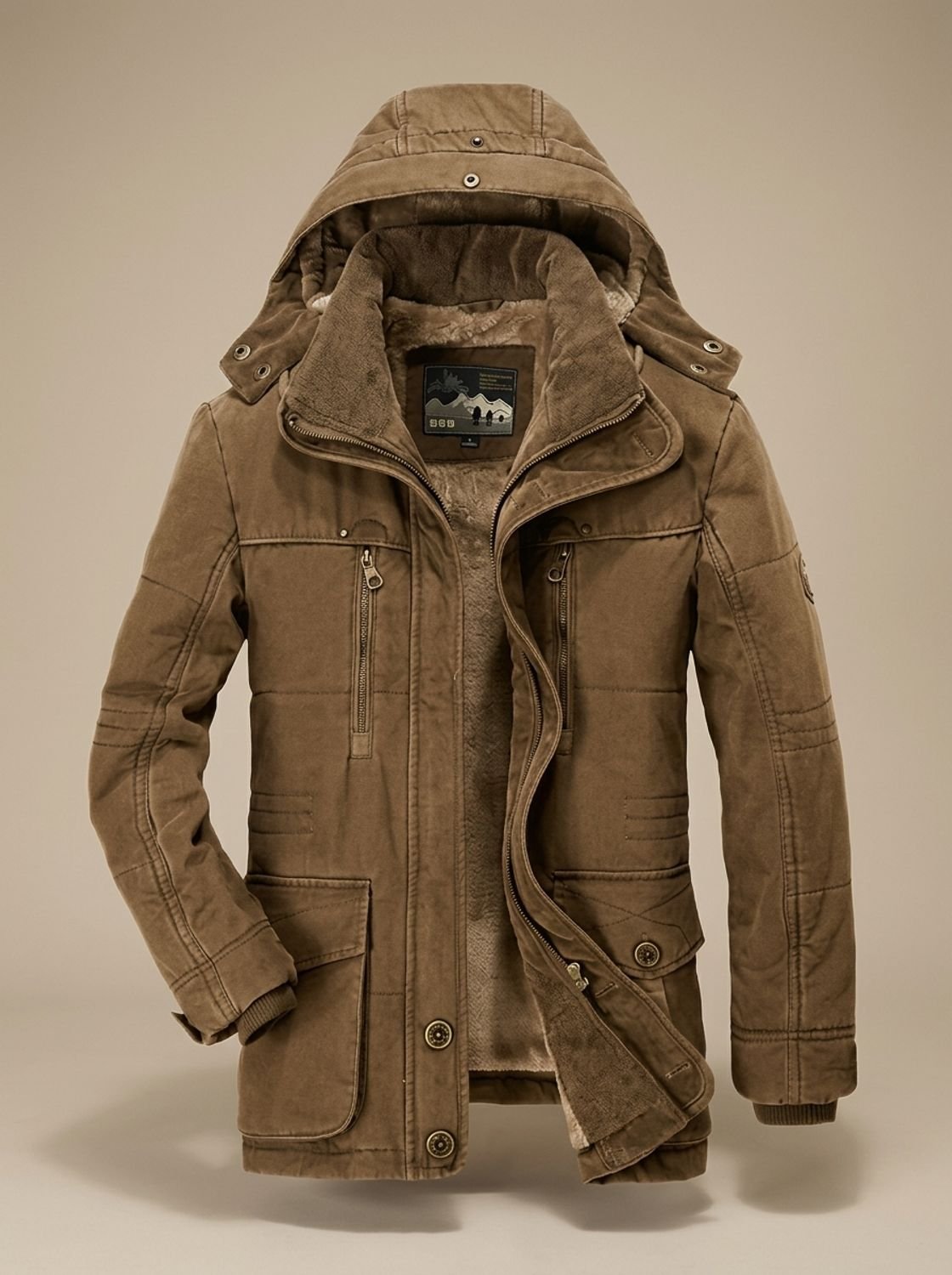 Abrigo acolchado para hombre - capucha desmontable y múltiples bolsillos