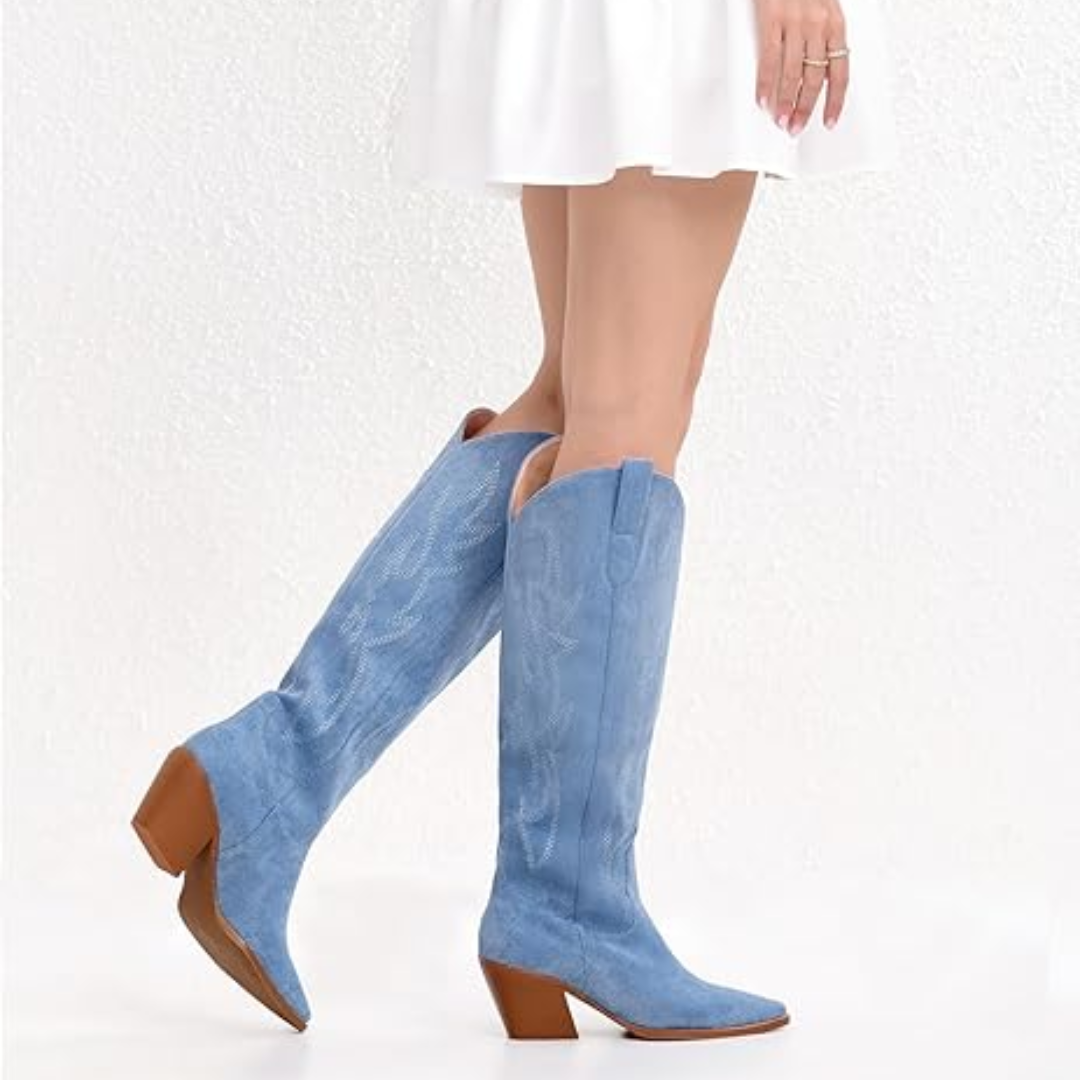 Bottes Western Femme – Hauteur Genou Talon Bloc Silhouette Structurée